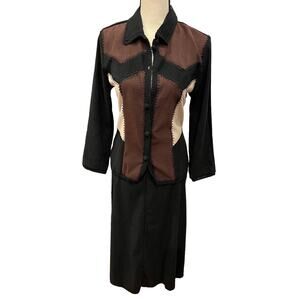 CANYON ROAD Faux Suede Buckskin Microfiber Black Brown Jacket and Skirt Small